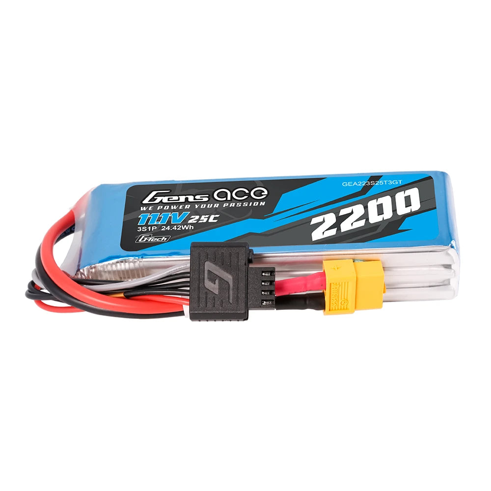 Gens ace 2200mAh 3S 25C 11.1V Lipo Battery | XT60+EC3+Deans | Air Classic