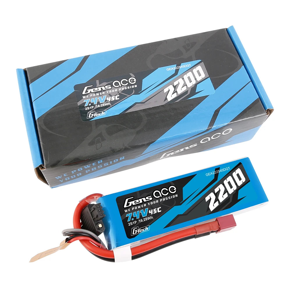 Gens ace 2200mAh 2S 45C 7.4V Lipo Battery | Deans Plug | Air Classic