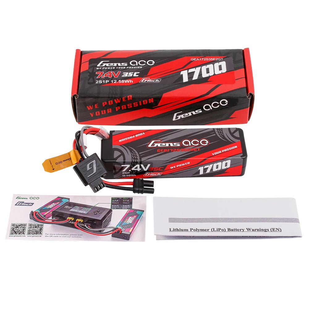 Gens ace 1700mAh 2S 35C 7.4V Lipo Battery | Hardcase | IEC2 Plug | Car Classic