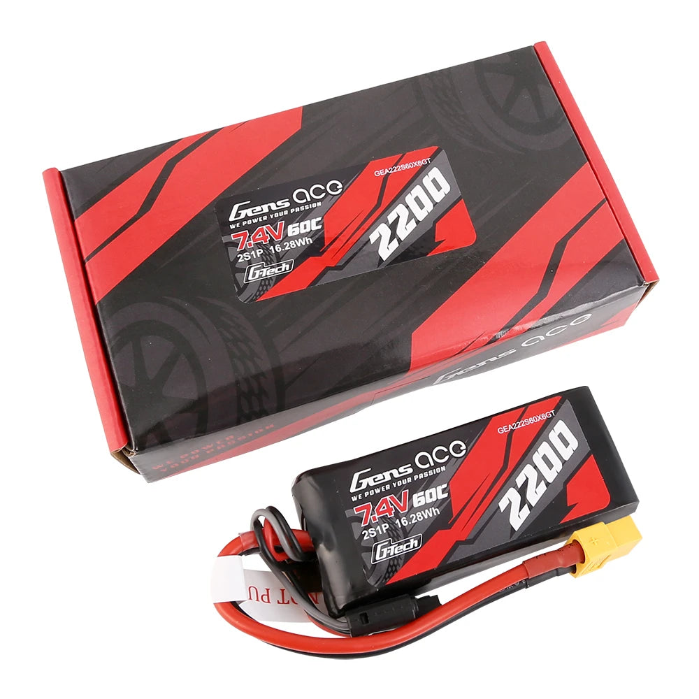 Gens ace 2200mAh 2S 60C 7.4V Lipo Battery | XT60 Plug | Car Classic