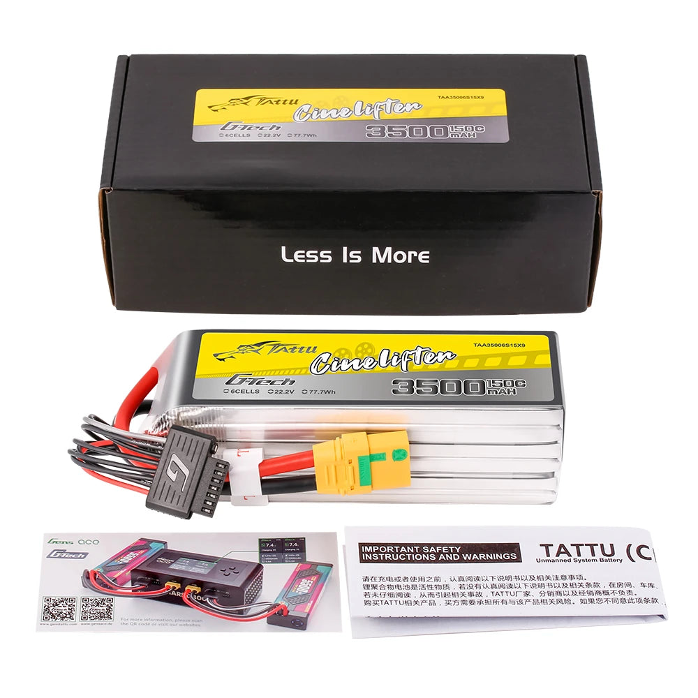 Tattu 3500mAh 6S 150C 22.2V Lipo Battery | XT90-S Plug | UAV Classic (Cinelifter)
