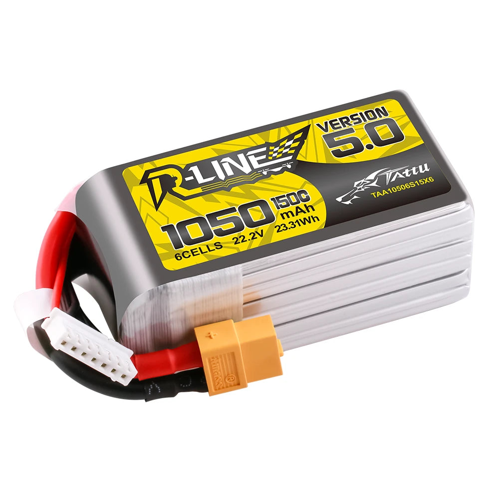 Tattu 1050mAh 6S 150C 22.2V Lipo Battery | XT60 Plug | R-Line 5.0