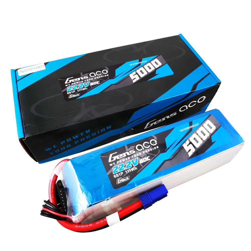 Gens ace 5000mAh 6S 60C 22.2V Lipo Battery | EC5 Plug | Air Classic