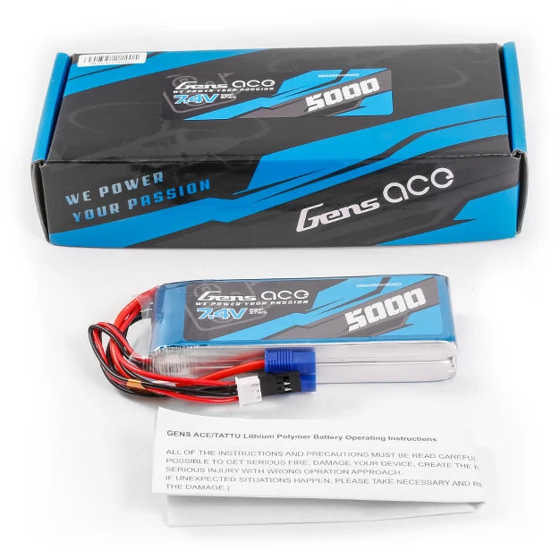 Gens ace 5000mAh 2S 7.4V Lipo Battery | EC3 or JR Plug | TX&RX