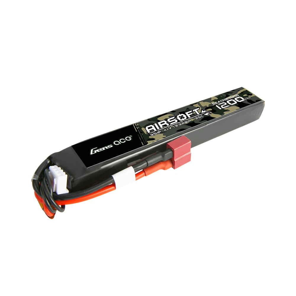 Gens ace 1200mAh 3S 25C 11.1V Lipo Battery | Deans Plug | Airsoft (New Packaging)