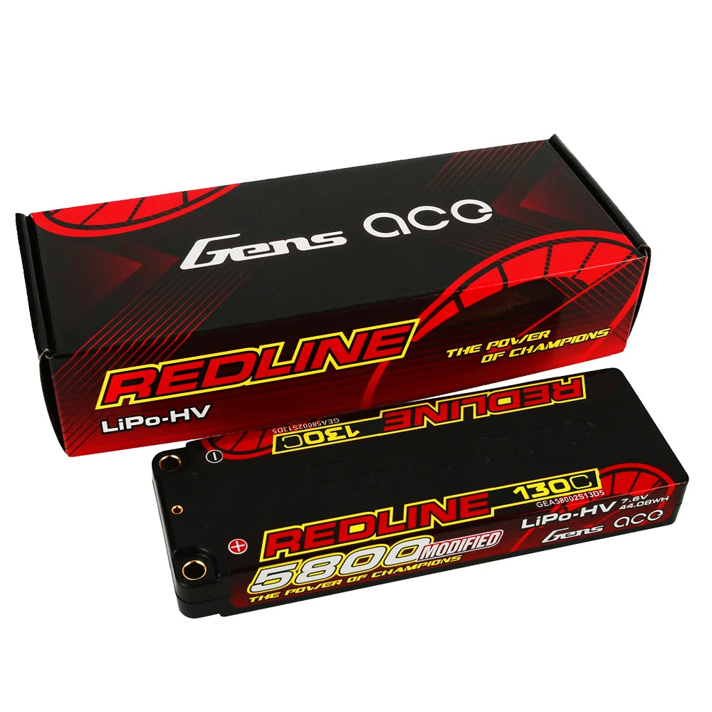 Gens ace 5800mAh 2S 130C 7.6V(HV) Lipo Battery | 5.0mm bullet | Redline 1.0