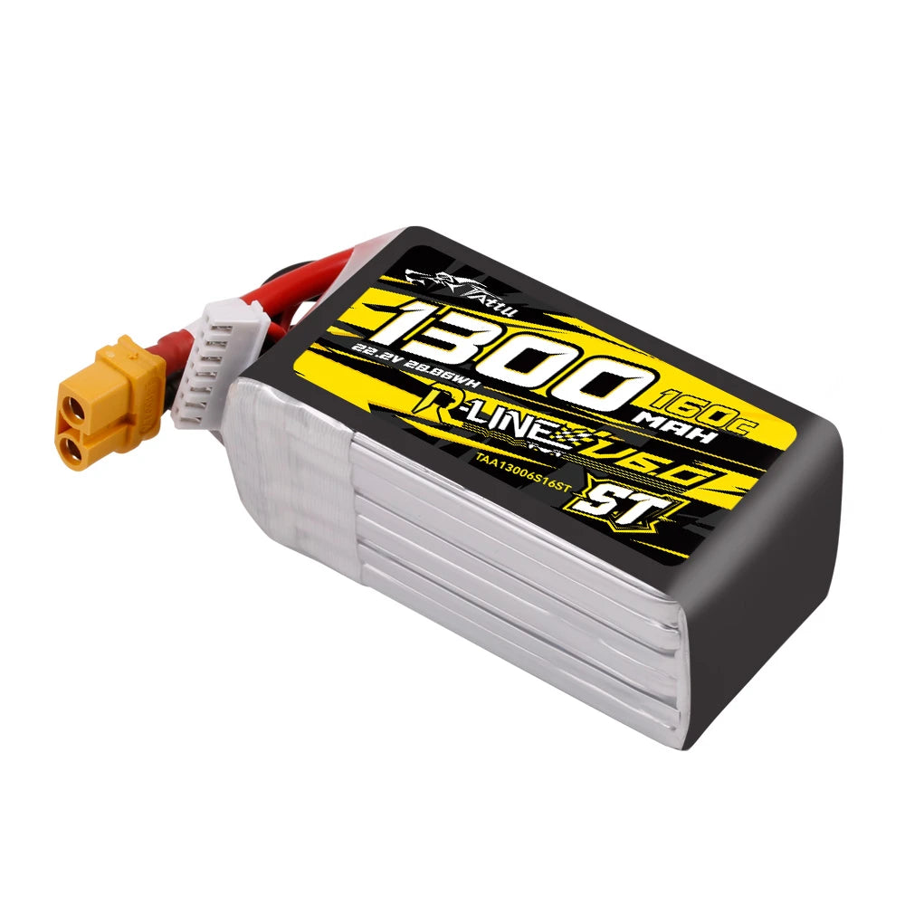 Tattu 1300mAh 6S 160C 22.2V ST Lipo Battery | XT60 Plug | R-Line 6.0