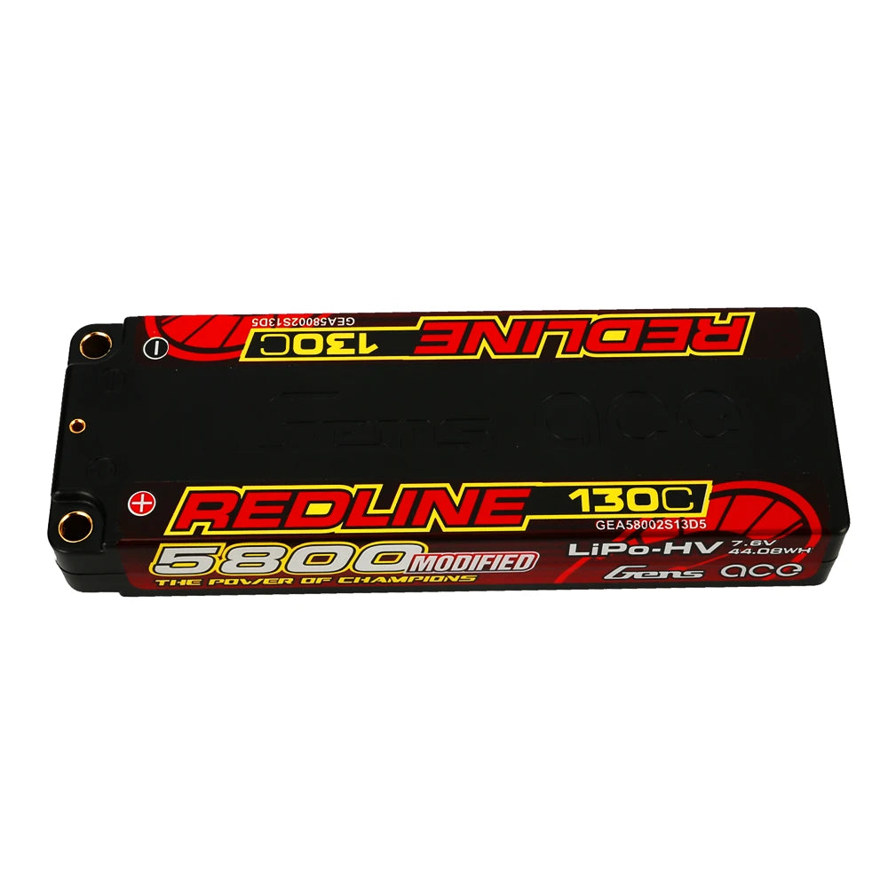 Gens ace 5800mAh 2S 130C 7.6V(HV) Lipo Battery | 5.0mm bullet | Redline 1.0