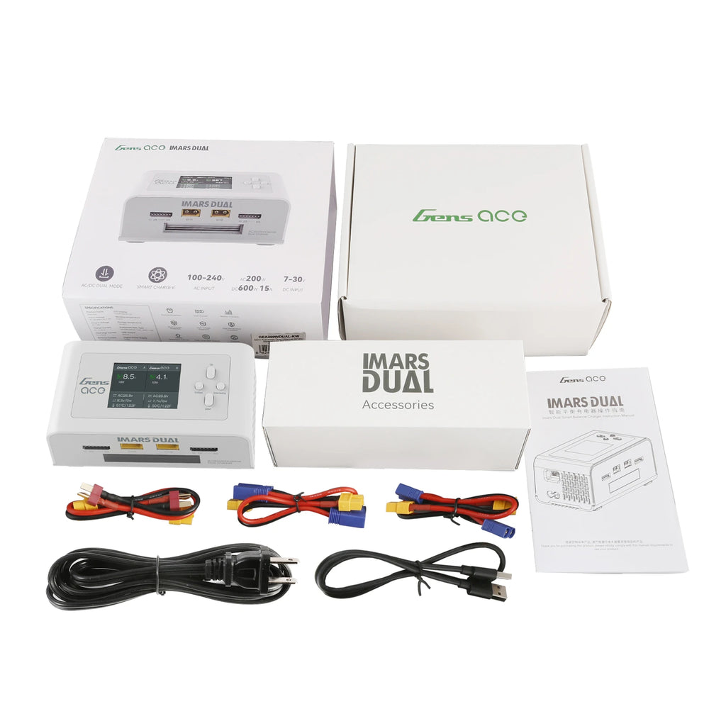 Gens ace iMars Dual Smart Charger | AC 200W / DC 300W×2 | 15A | 1-6S | 2-Channel | White