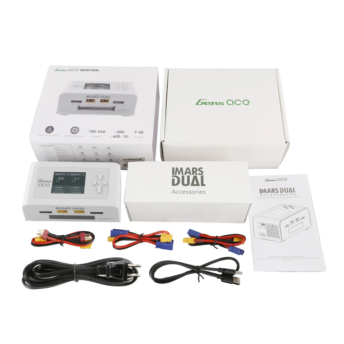Gens ace iMars Dual Smart Charger | AC 200W / DC 300W×2 | 15A | 1-6S | 2-Channel | White