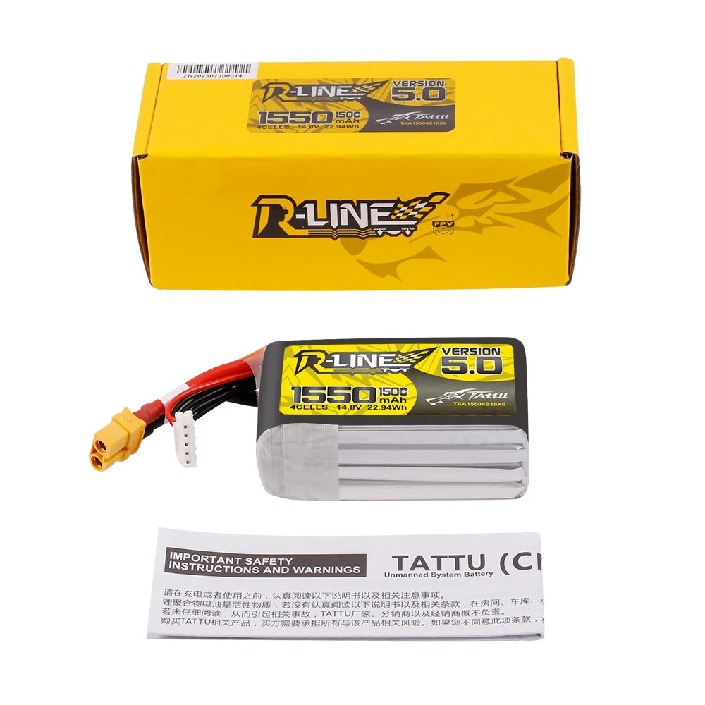 Tattu 1550mAh 4S 150C 14.8V Lipo Battery | XT60 Plug | R-Line 5.0