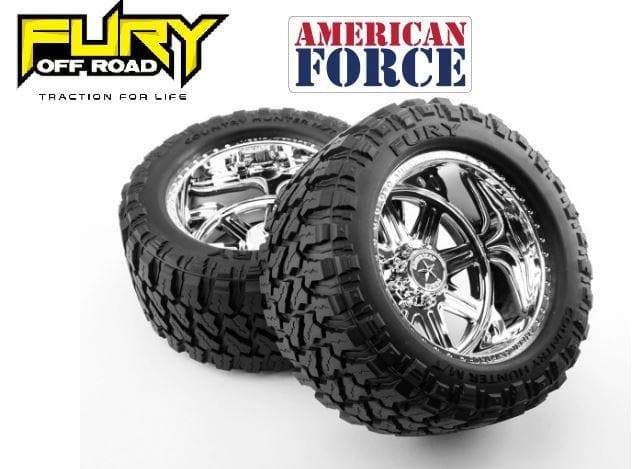 American Force Legend SS8 Plastic Wheels, w/ Fury Mountain M/T Tires, Pre-glued (2pcs)
