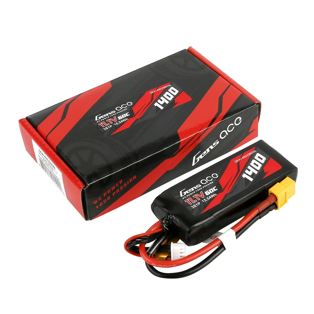 Gens ace 1400mAh 3S 60C 11.1V Lipo Battery | XT60 Plug | Car Classic (Non-G-Tech)