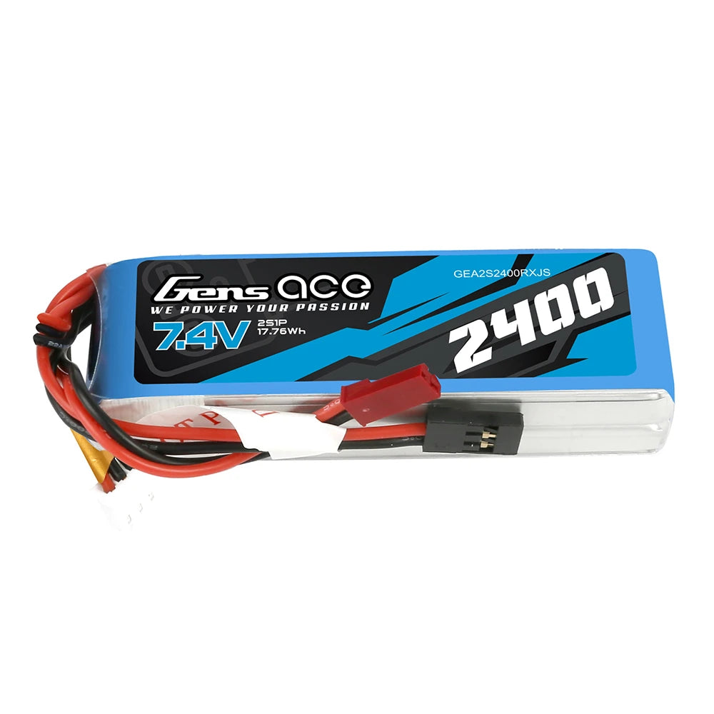 Gens ace 2400mAh 2S 7.4V Lipo Battery | JST-SYP Plug | TX&RX