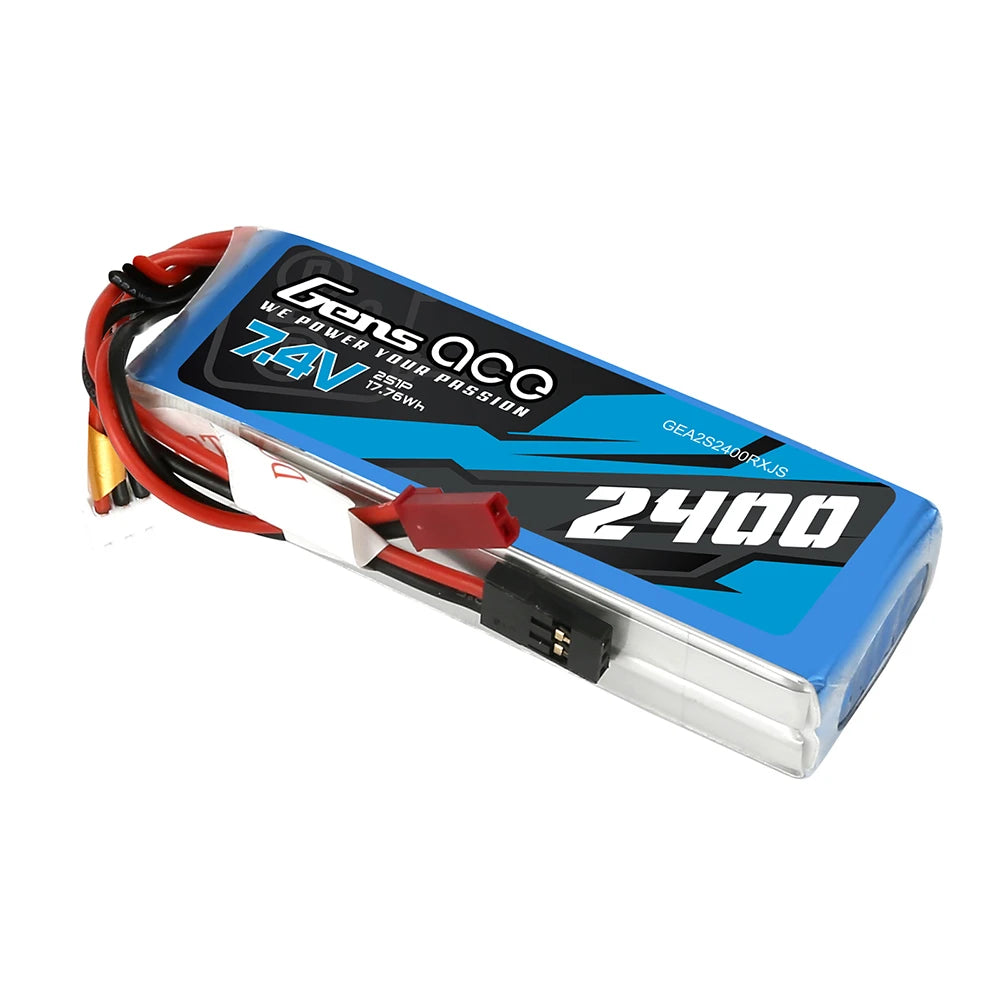 Gens ace 2400mAh 2S 7.4V Lipo Battery | JST-SYP Plug | TX&RX