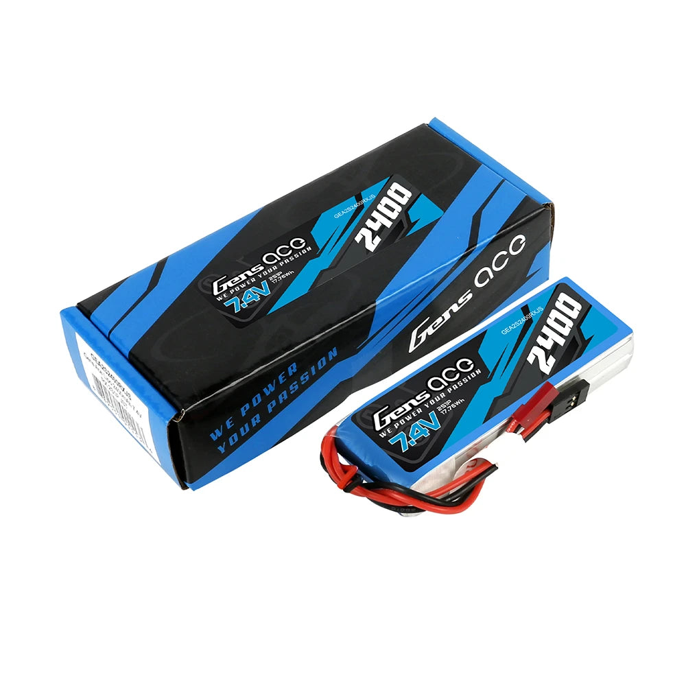Gens ace 2400mAh 2S 7.4V Lipo Battery | JST-SYP Plug | TX&RX