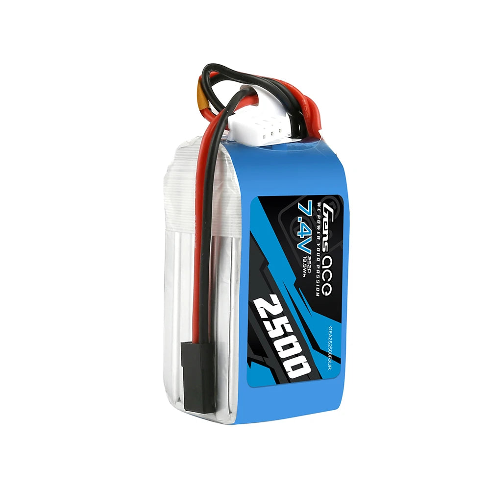 Gens ace 2500mAh 2S 7.4V Hump Lipo Battery | JR-3P Plug | TX&RX