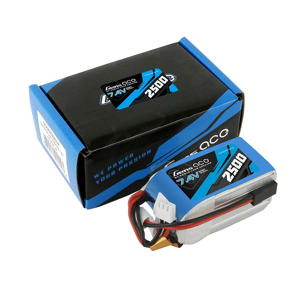 Gens ace 2500mAh 2S 7.4V Hump Lipo Battery | JR-3P Plug | TX&RX