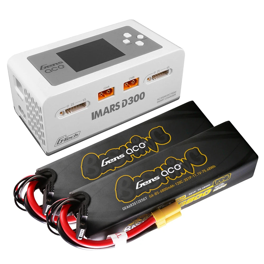 Gens ace 6800mAh 3S 120C Lipo ×2 + iMars D300 Charger [Combo]