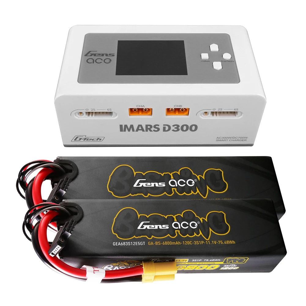 Gens ace 6800mAh 3S 120C Lipo ×2 + iMars D300 Charger [Combo]