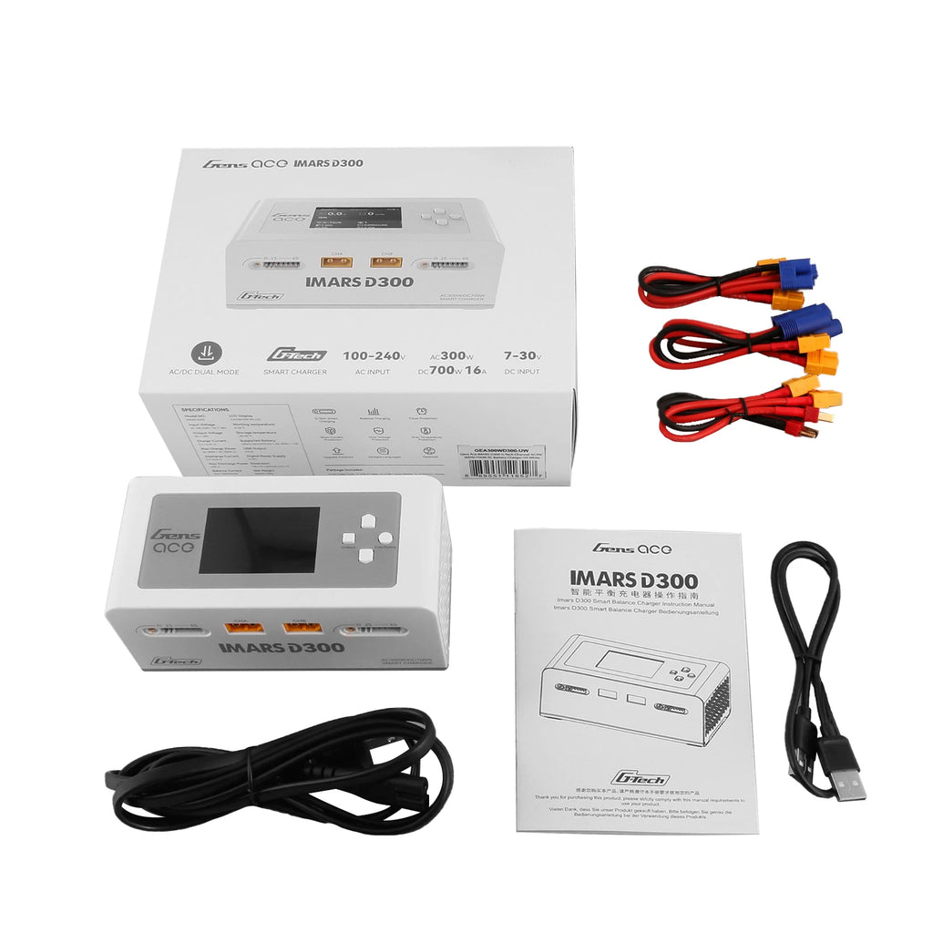 Gens ace iMars D300 Smart Charger | AC 300W + DC 700W | 16A | 1-6S | 2-Channel | White