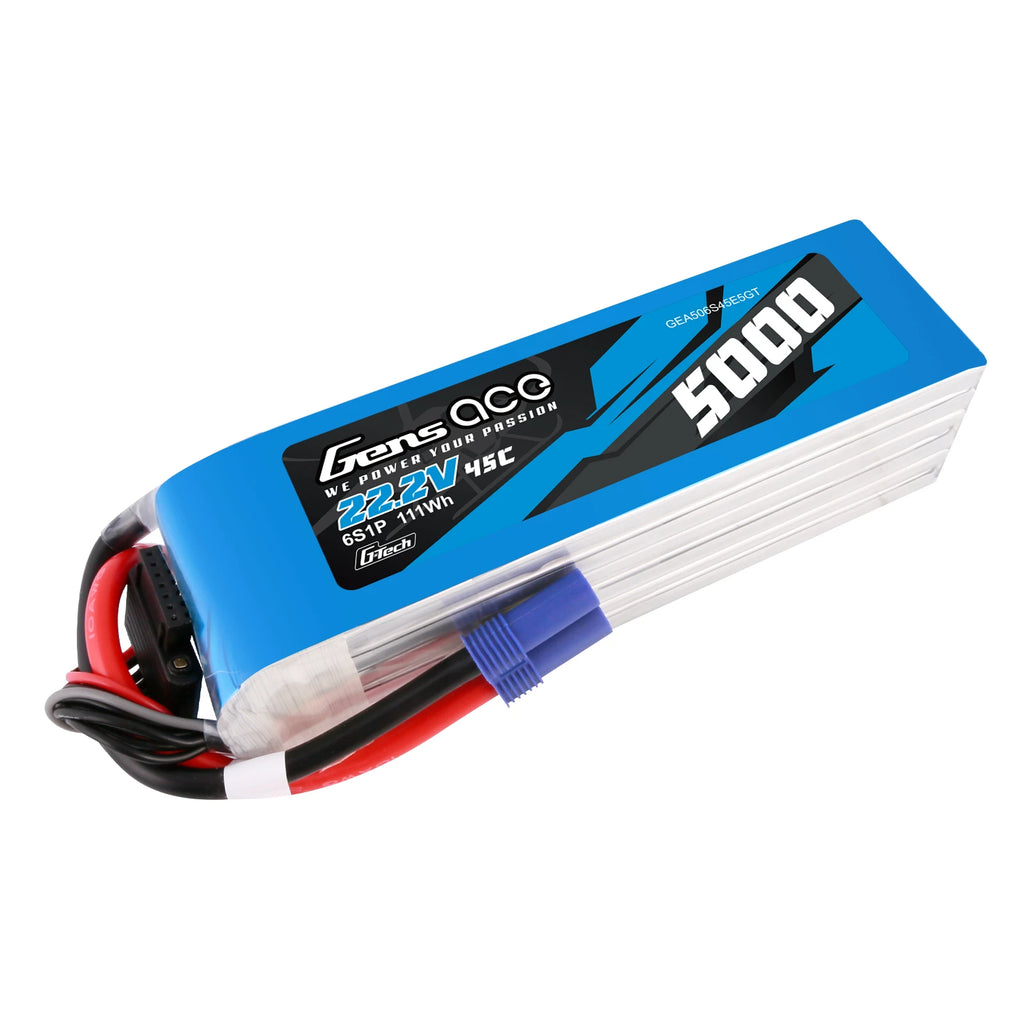 Gens ace 5000mAh 6S 45C 22.2V Lipo Battery | EC5 Plug | Air Classic