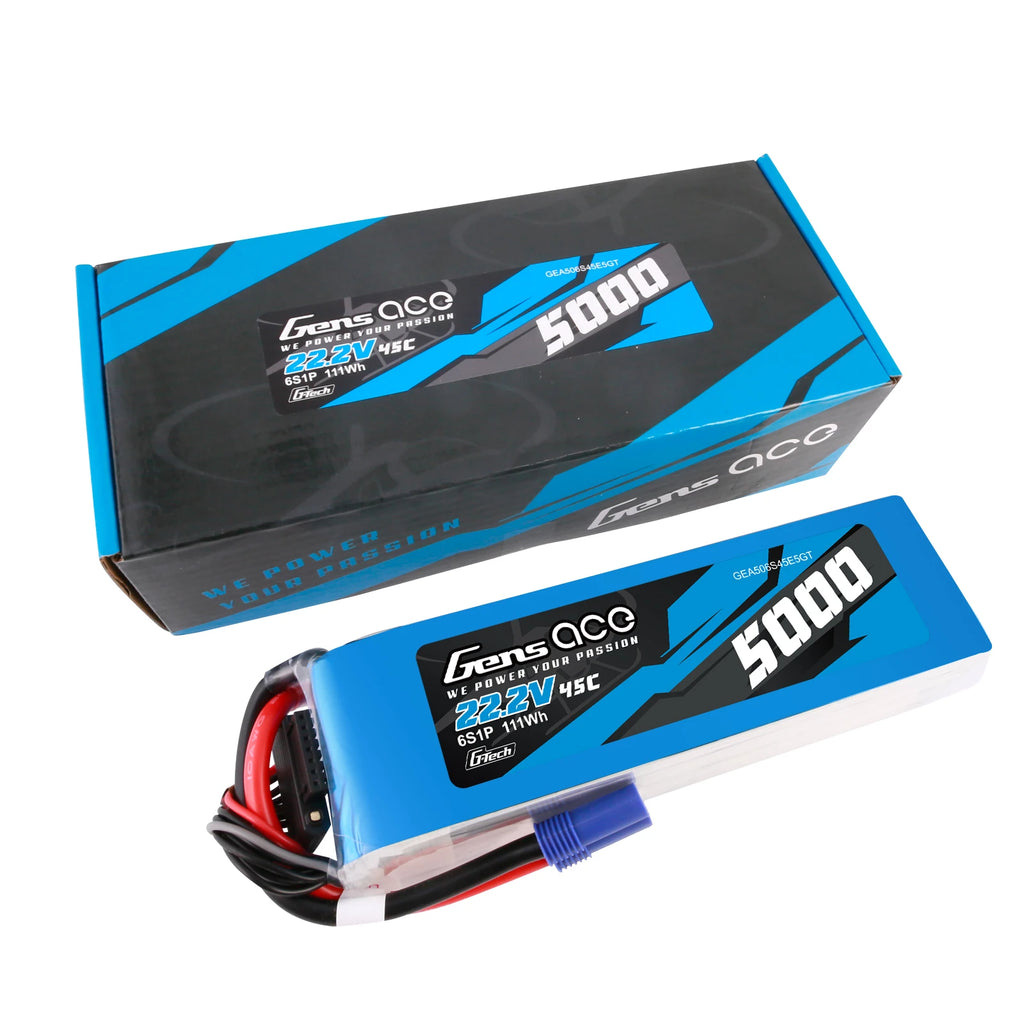 Gens ace 5000mAh 6S 45C 22.2V Lipo Battery | EC5 Plug | Air Classic