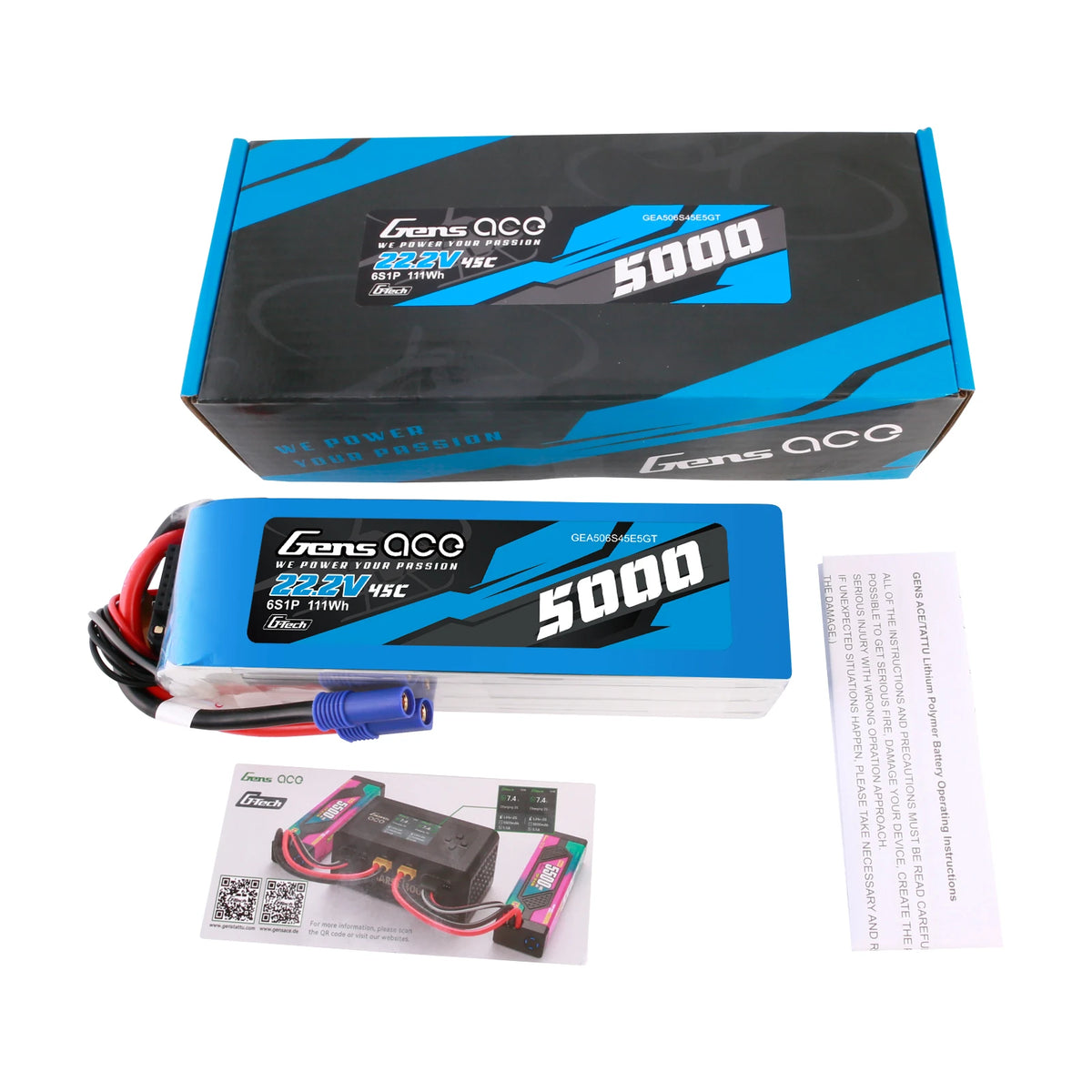 Gens ace 5000mAh 6S 45C 22.2V Lipo Battery | EC5 Plug | Air Classic