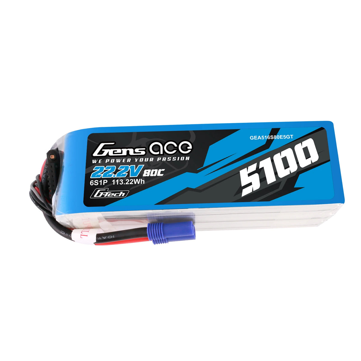 Gens ace 5100mAh 6S 80C 22.2V Lipo Battery | EC5 Plug | Air Classic