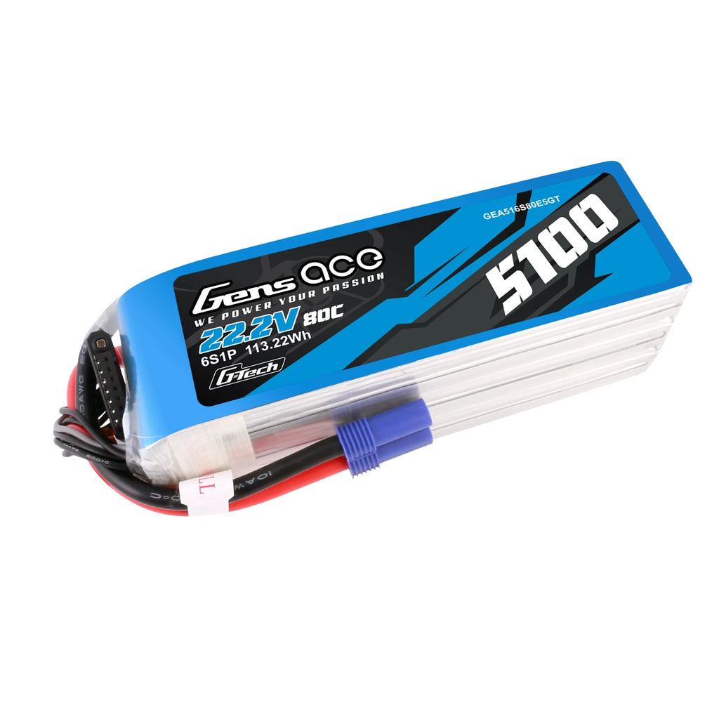 Gens ace 5100mAh 6S 80C 22.2V Lipo Battery | EC5 Plug | Air Classic