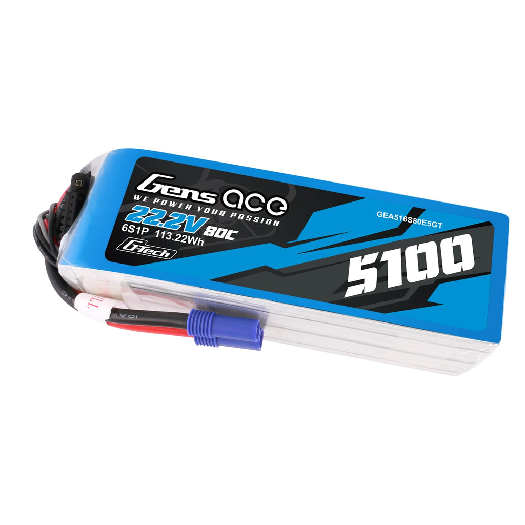 Gens ace 5100mAh 6S 80C 22.2V Lipo Battery | EC5 Plug | Air Classic