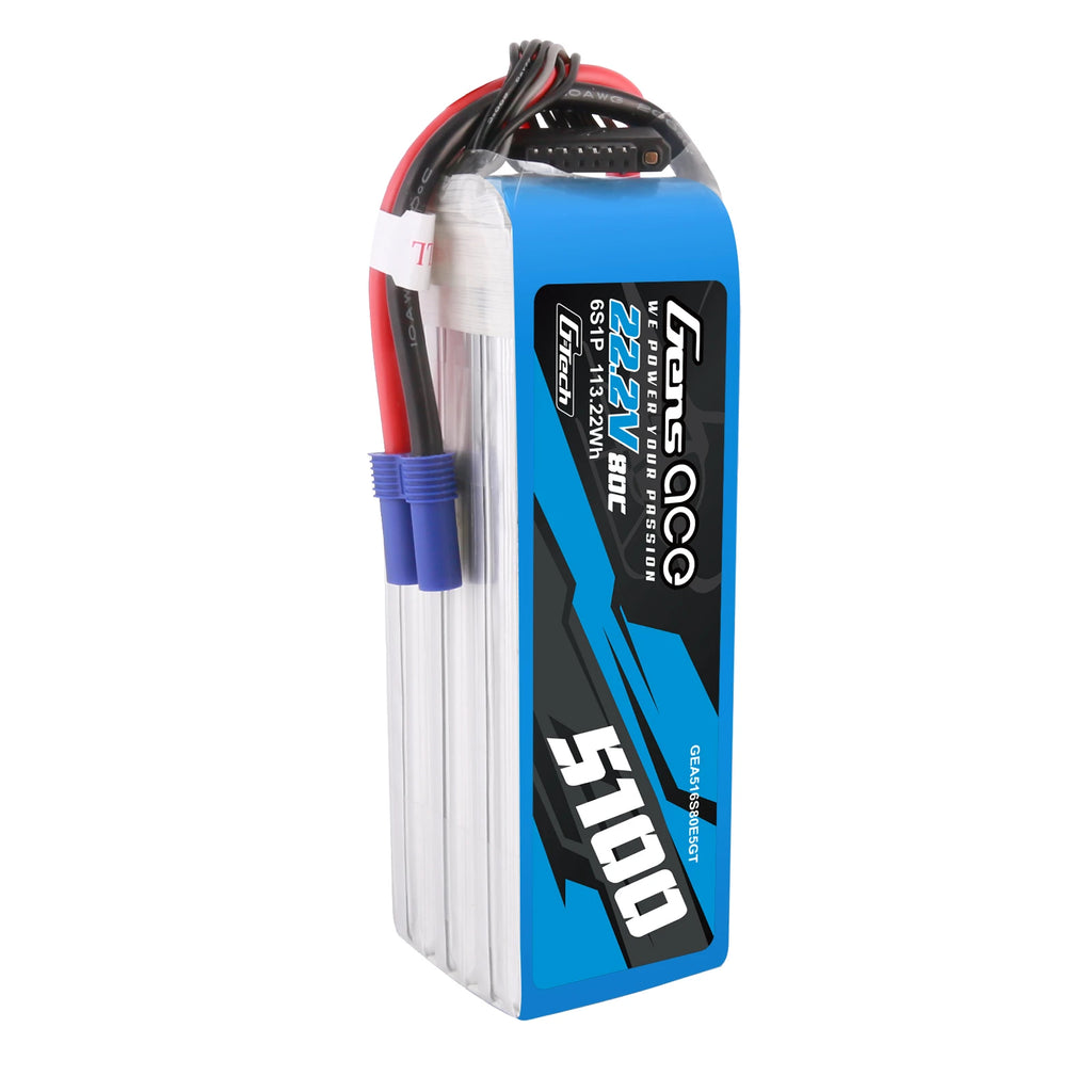 Gens ace 5100mAh 6S 80C 22.2V Lipo Battery | EC5 Plug | Air Classic