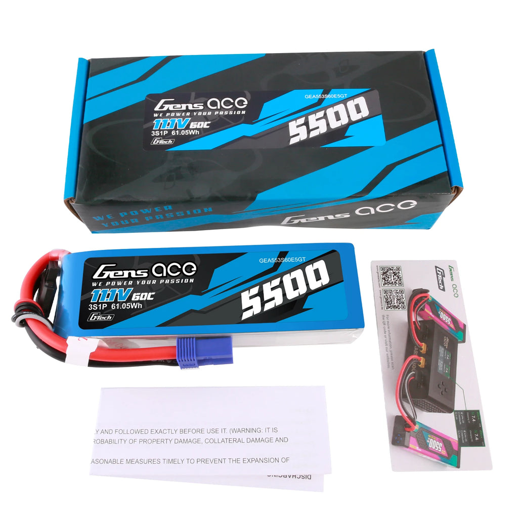 Gens ace 5500mAh 3S 60C 11.1V Lipo Battery | EC5 Plug | Air Classic
