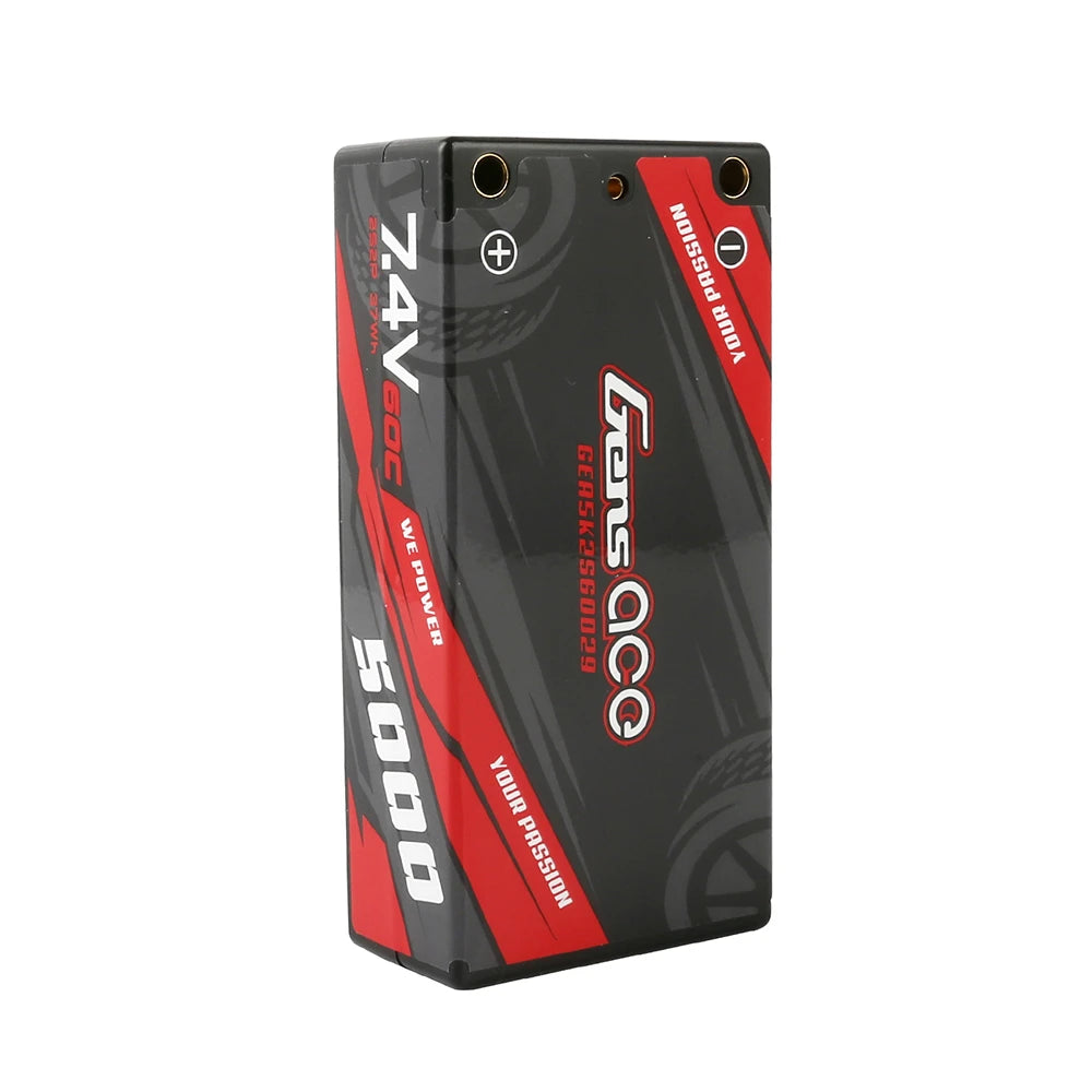 Gens ace 5000mAh 2S 60C 7.4V Shorty Lipo Battery | Hardcase | 4.0mm bullet to Deans Plug | Car Classic (Non-G-Tech)