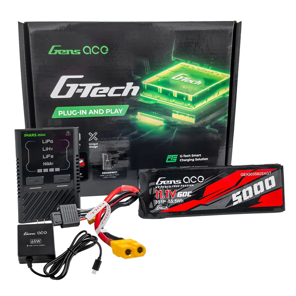 Gens ace 5000mAh 3S 60C Lipo + iMars mini Charger [Combo]
