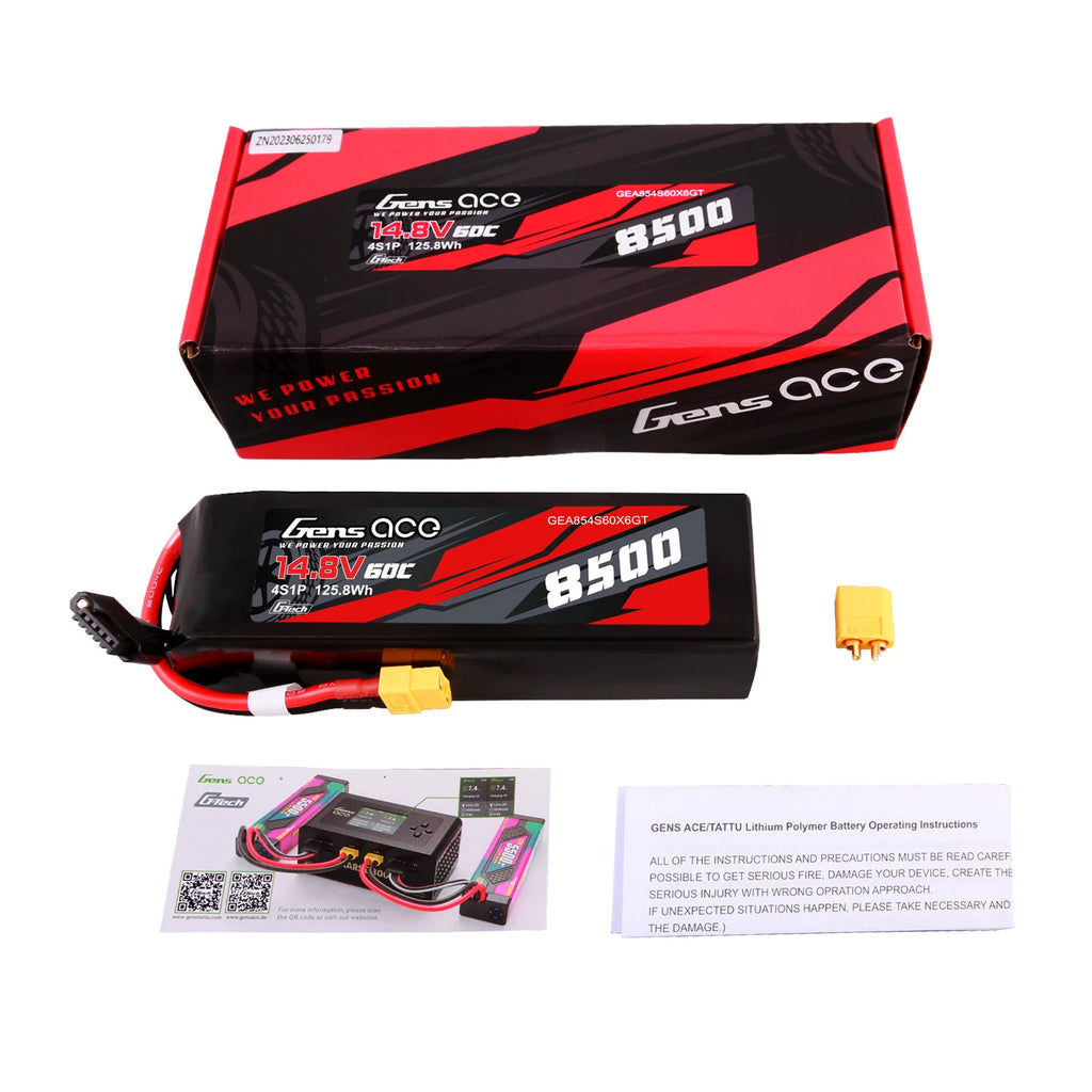 Gens ace 8500mAh 4S 60C 14.8V Lipo Battery | XT60 Plug | Car Classic