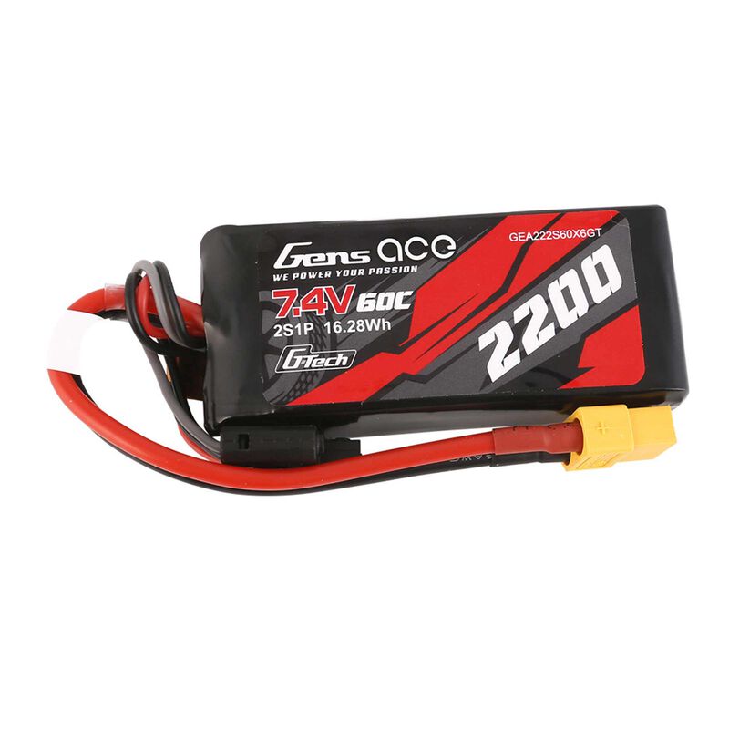 Gens ace 2200mAh 2S 7.4V Lipo Battery | JR-3P Plug | TX&RX