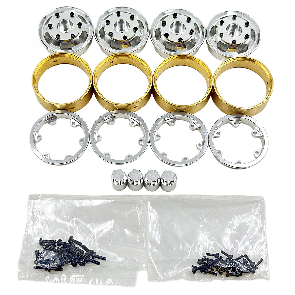 Aluminum Beadlock Wheel/ Brass Weight, Silver, 1.2"