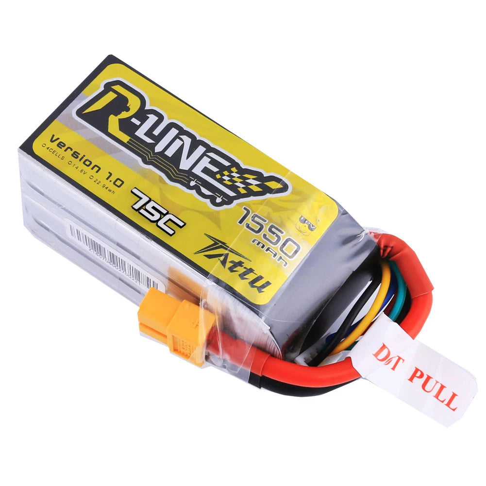 Tattu 1550mAh 4S 75C 14.8V Lipo Battery | XT60 Plug | R-Line 1.0