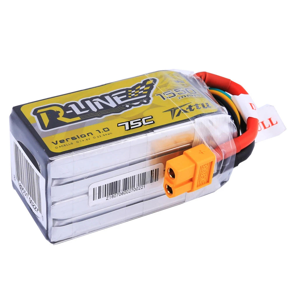 Tattu 1550mAh 4S 75C 14.8V Lipo Battery | XT60 Plug | R-Line 1.0