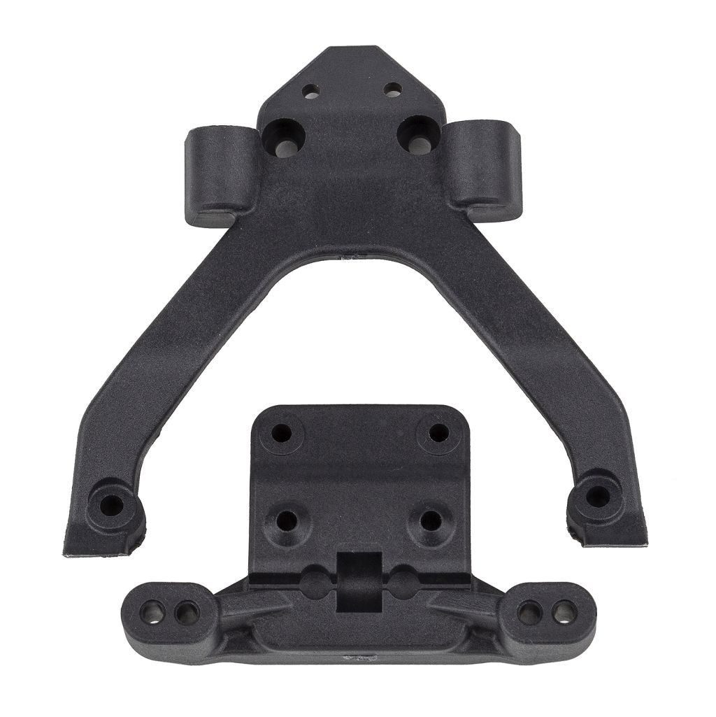 RC10B6.4 FT Front Top Plate and Ballstud Mount, Angled, Carbon