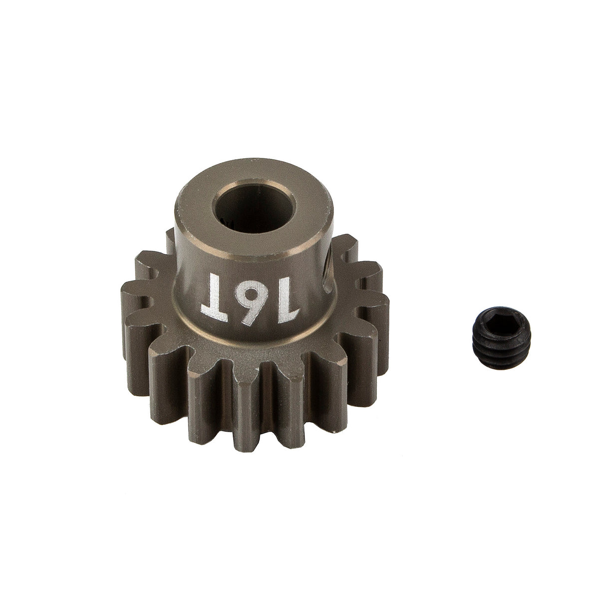 Factory Team Pinion Gear, 16 Tooth-MOD 1, 5mm Shaft, Aluminum