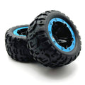 Turbo Slyder & Slyder MT Black Wheels and Tires Assembled, Blue Beadlock Ring
