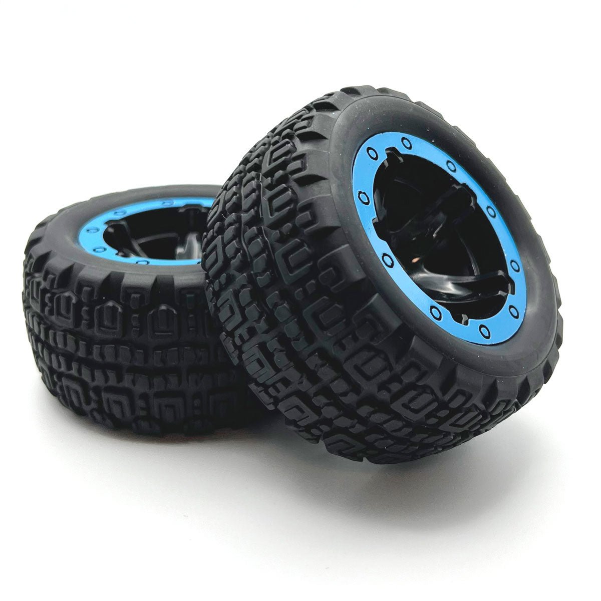 Turbo Slyder & Slyder ST Black Wheels and Tires Assembled, Blue Beadlock Ring