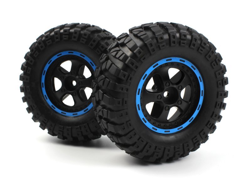 Smyter Desert Wheels/Tires Assembled (Black/Blue) - BlackZon