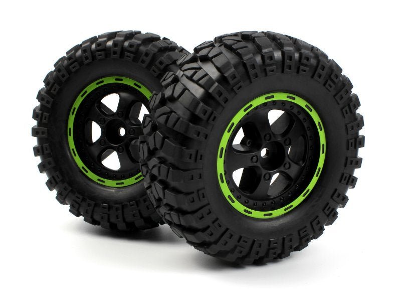 Smyter Desert Wheels/Tires Assembled (Black/Green) - BlackZon