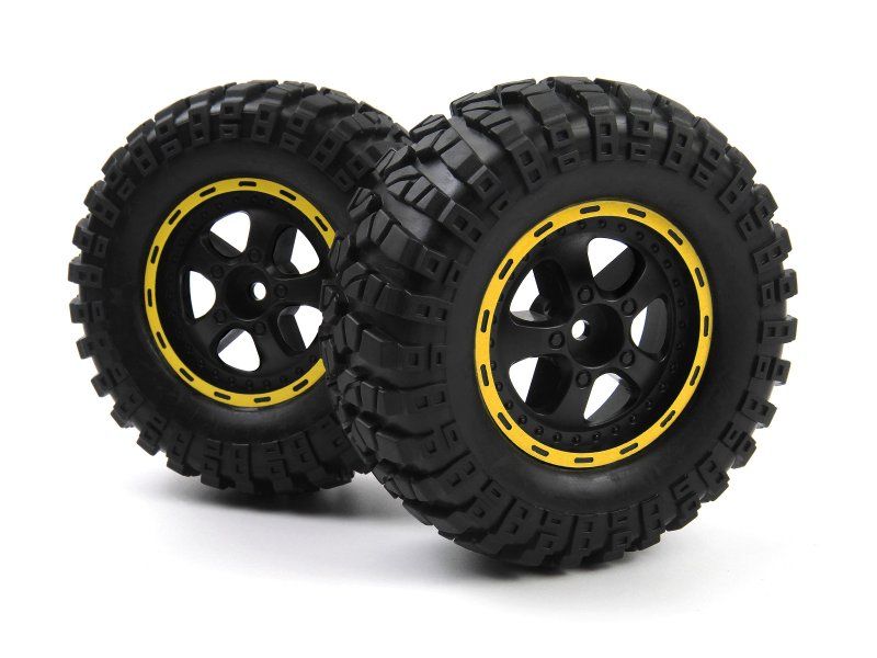 Smyter Desert Wheels/Tires Assembled (Yellow/2pcs) - BlackZon