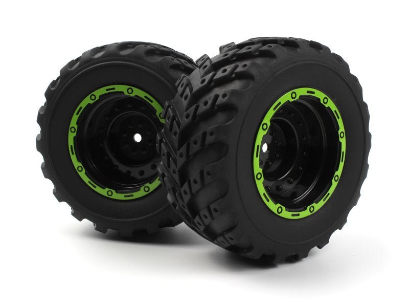 Smyter MT Wheels/Tires Assembled (Black/Green) - BlackZon