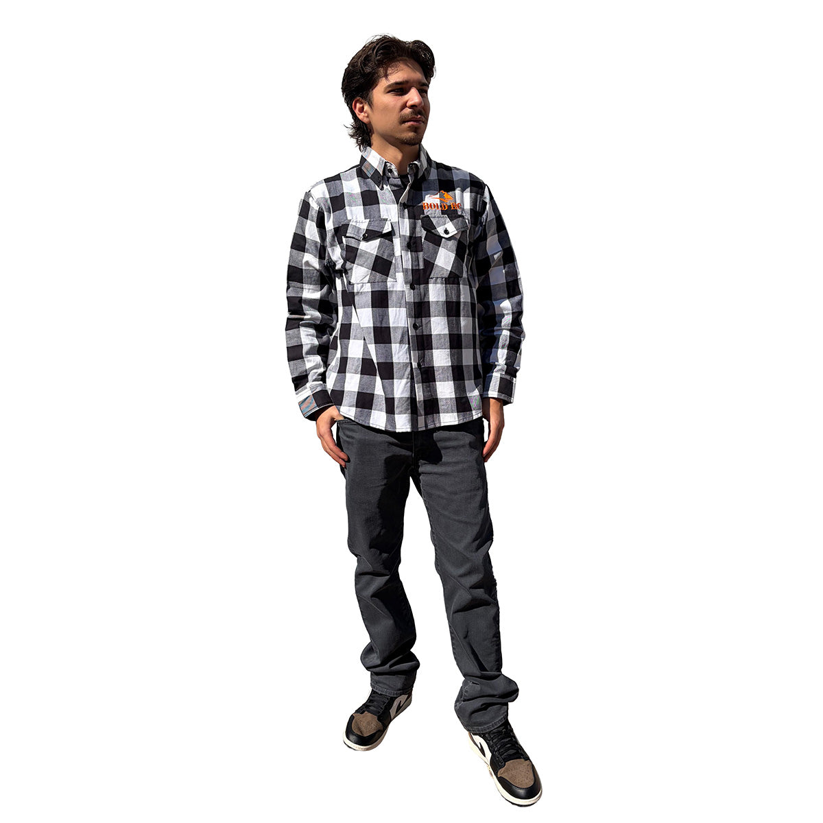 Bold White/Black Flannel Shirt, Medium