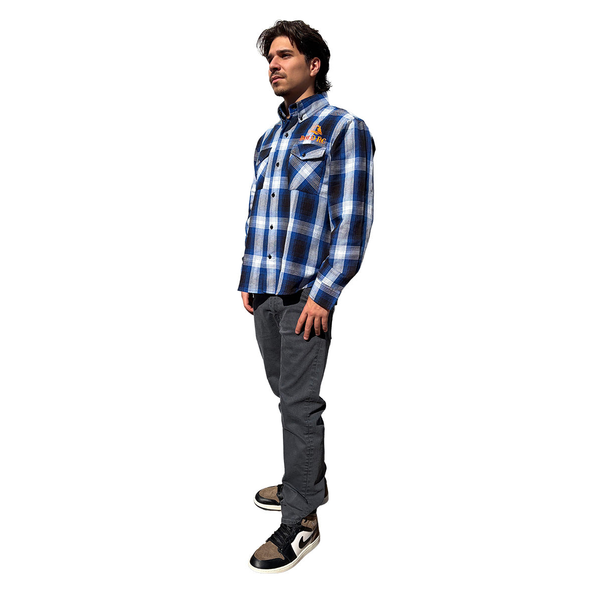 Bold White/Blue Flannel Shirt, 2XL